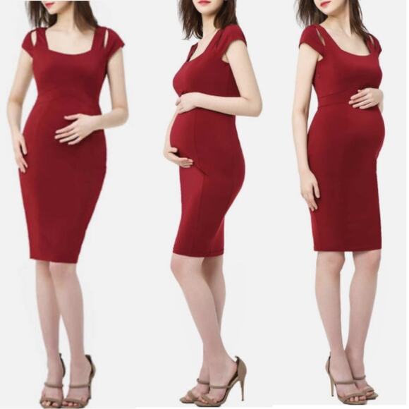 KIMI + KAI Maternity Dress Julie Cutout Cold Shoulder Bodycon Stretchy Large NWT - Picture 1 of 16